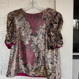 By Anthropologie Marie Sequin Top 4 NWT Pink Gold Holiday